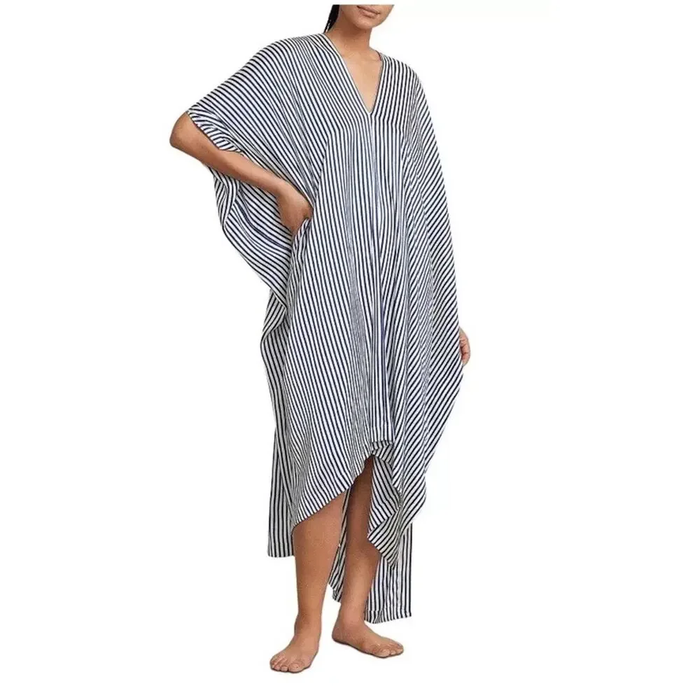 NWT Polo Ralph Lauren Women's One Size Silk Blue Striped Asymmetric Kaftan $328 - Picture 4 of 8